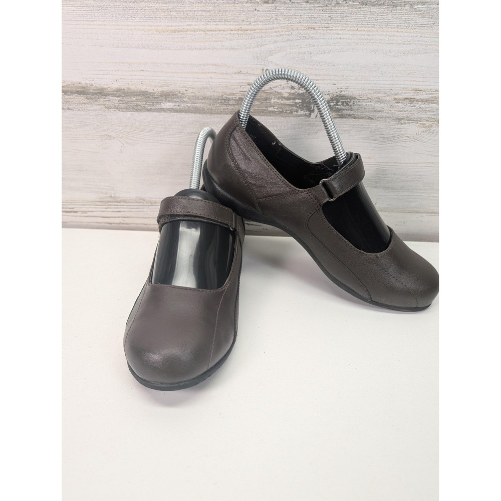 Stride Rite Mary Jane‎ Shoes Girls Size 5.5W Brown Leather Pep Rally Hook Loop